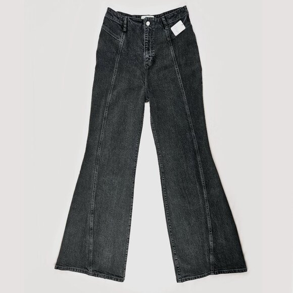 Free People We The Free Florence High Rise Flare Jeans in Black Coal - Picture 2 of 7
